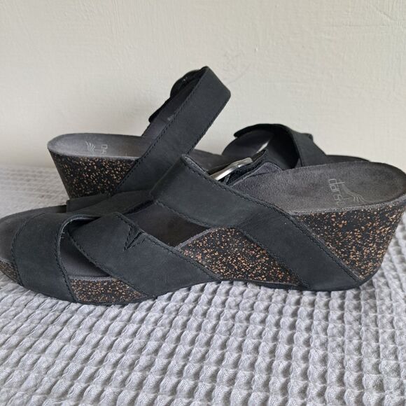 Dansko Black Wedge Sandals with Silver Buckle - Picture 7 of 16